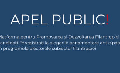 APEL PUBLIC: Platforma pentru Promovarea și Dezvoltarea Filantropiei îndeamnă candidații înregistrați la alegerile parlamentare anticipate să includă în programele electorale subiectul filantropiei